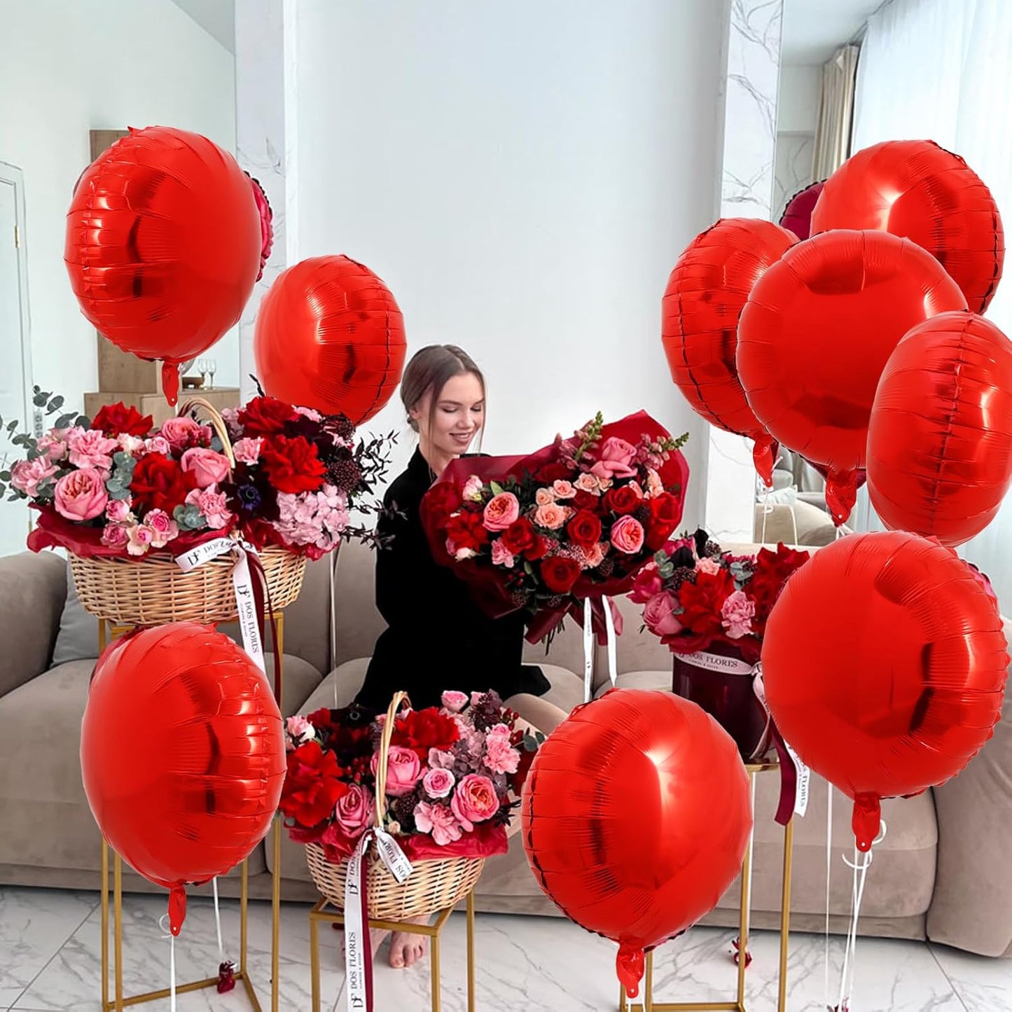 TONIFUL 30Pcs 18 Inch Round Balloons Large Red Round Shape Foil Ballons Big Red Round Helium Mylar Decorations for Birthday Wedding Baby Shower Anniversary Engagement Party Supplies