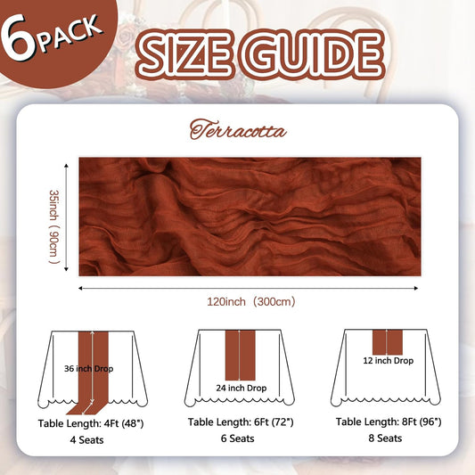 6 Pack Thanksgiving Fall Table Runner Terracotta Cheesecloth 10ft Boho Gauze Fabric Cheese Cloth Burnt Orange Table Runner 35 x 120 Inch Rustic Sheer for Wedding Décor Party Centerpiece Decoration