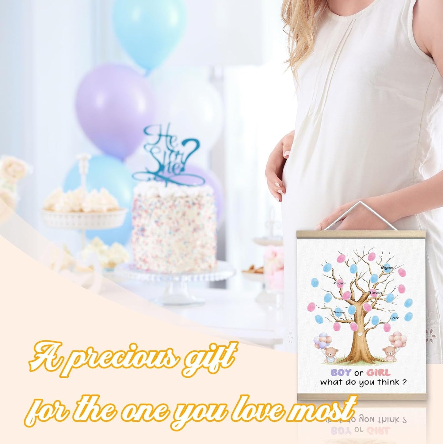 Baby Shower Guest Book Fingerprint Tree Canvas, Gender Reveal Fingerprint Tree Boy or Girl Party Ideas, Special Meaningful Canvas Decoration, Baby Shower Gender Reveal Party Supplies(12x15in)
