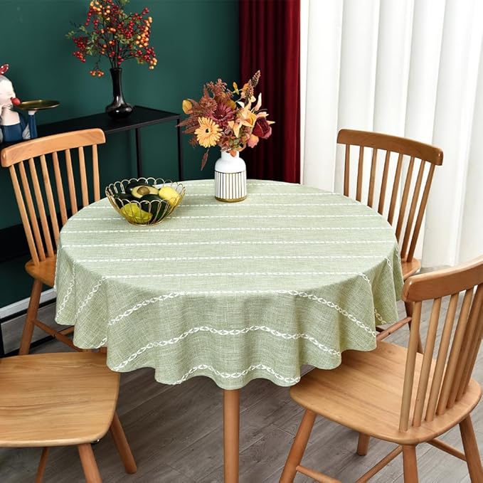 Zobesta Sage Green Table Cloth Round Tablecloth 53 Inch, Cotton Linen Tablecloth Round Dining Table Cove for Party, Holiday, Picnic, Dining, Outdoor,Fall