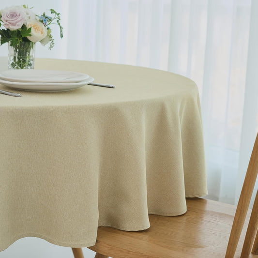 maxmill Round Linen Textured Tablecloth Spill-Proof Stainproof Wrinkle Free Washable Fabric Table Cloth for Circular Table Cover, Dining Room Buffet Banquet Parties Holiday Dinner, 70 Inch Beige