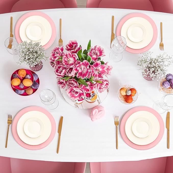 Jinei 36 Pack Pink Charger Plates 13 Inch Plastic Beaded Round Charger Plates Wedding Table Decoration Reusable Dinner Plate Tray for Birthday Party Holiday Event
