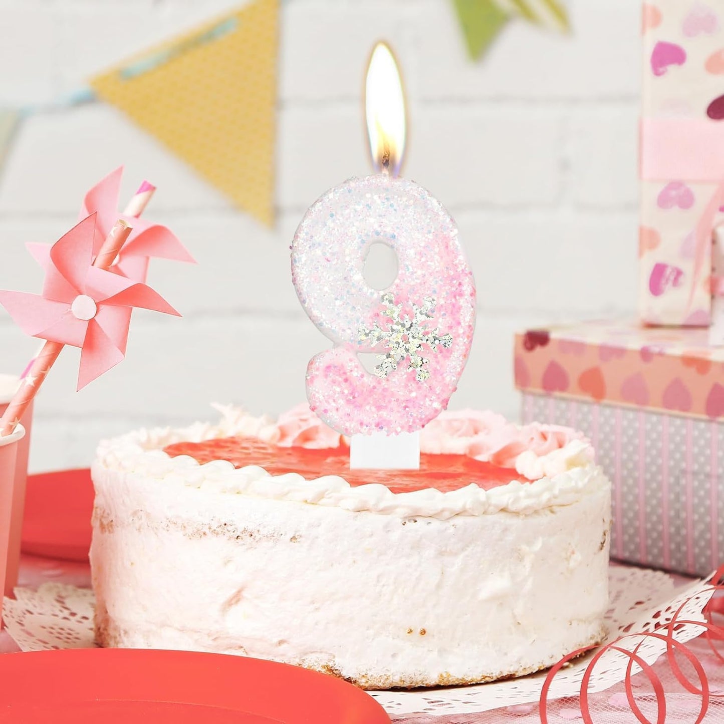 Snow Themed Birthday Candles, Pink 6th Birthday Candle for Party Decorations, Winter Birthday Party Supplies, Winter Onederland 6th Birthday Party Decorations, Number 6 Cake Topper Decoration