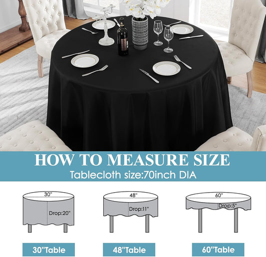 VidaFete 10 Pack 70inch Round Tablecloth Polyester Table Cloth,Stain Resistant and Wrinkle Polyester Dining Table Cover for Kitchen Dinning Party Wedding Rectangular Tabletop Buffet Decoration(Black)