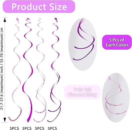 BEISHIDA Pink Rose Hanging Swirls Party Decorations Plastic Streamer for Ceiling, Pink Birthday Party Valentine’s Day Supplies, Pack of 20
