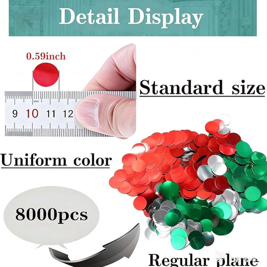 Red white green Round Metallic Foil Confetti 8000 Pcs Multicolor Christmas Shiny Round Table Confetti for Wedding ,Graduation ,Party Decorations,60g of pack