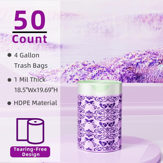 4 Gallon Small Trash Bags Drawstring,4 Gal Trash Can Liners,Small Bathroom Garbage Bags Scented,Tear Resistant Garbage Bags,50 Count Trash-Can-Liners (Lavender)