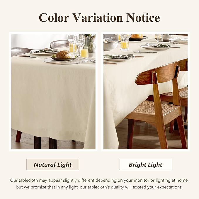 Linen World Linen Tablecloth - 100% French Linen Table Cloth 90" x 132" Inch,Washable Rectangular Tablecloth for Dining,Outdoor,Weddings and Restaurants,Decorative Thanksgiving Christmas,Sand Beige