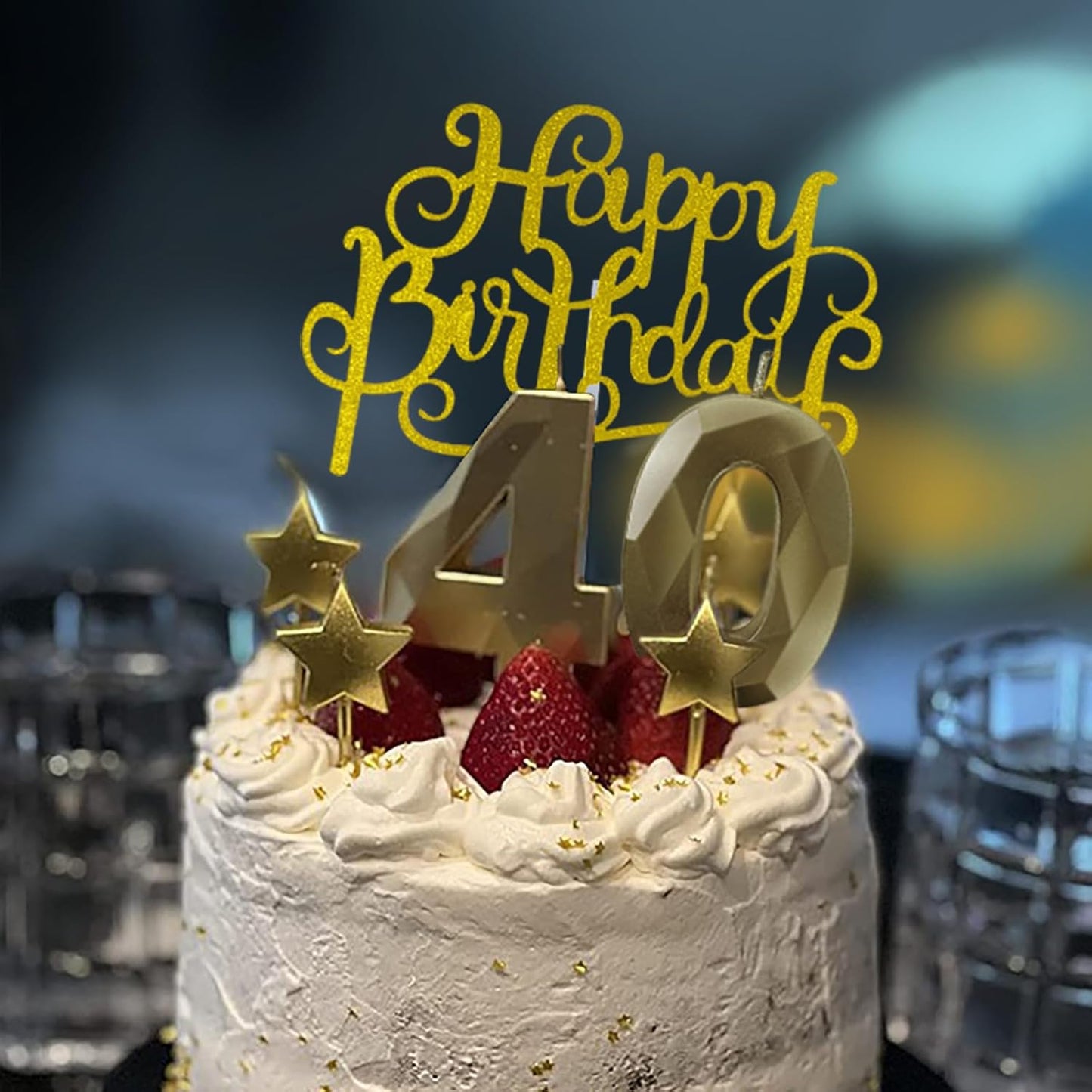 Golden Number 30 Birthday Candles and Star Birthday Candles, 2.76 inch, 3D Diamond Shaped, Suitable for Birthday Parties and Anniversary Cake Decorations