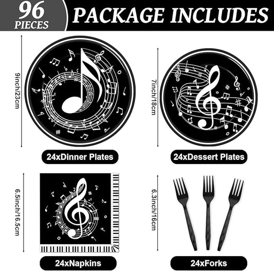 96PCS Musical Note Party Paper Plates and Napkins Music Themed Tableware Musical Notes Dinnerware Disposable Paper Plates for Baby Shower Music Concert Birthday Karaoke Christmas Decorations