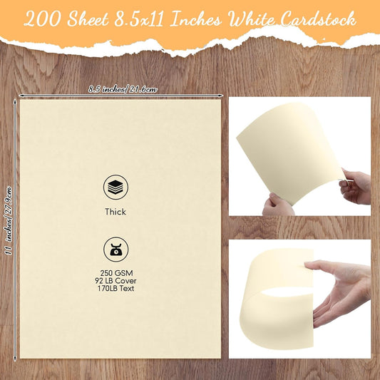 Fainne 200 Sheets 8.5 x 11 Inches Card Stock Thick Paper Heavyweight Card Stock Printer Paper 250 GSM 92 lb Cover 170 lb Text for Invitations Menus Crafts DIY Projects(Pale Yellow)
