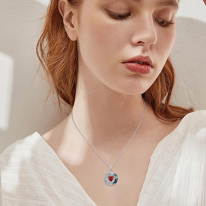 Valentines Day Gifts for Women, Birthstone Necklace for Women, Celtic Moon Pendant Blue Crystal Necklace Heart Jewelry Anniversary Jewelry Gift for Daughter Wife Mother Sister