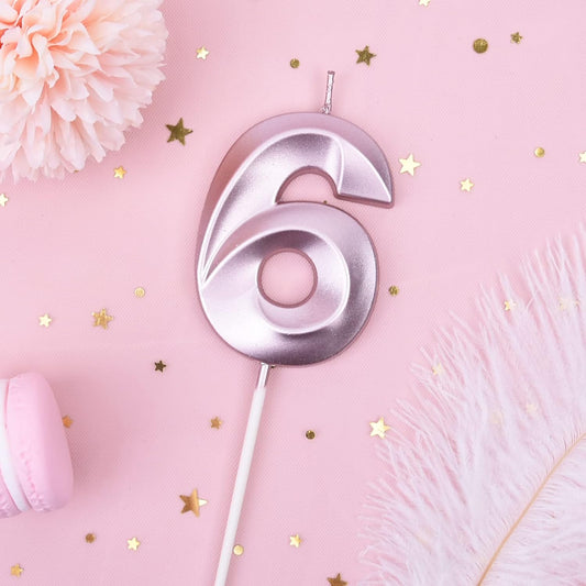 PHD Cake 2.76 Inch Diamond Rose Gold 6 Number Birthday Candles, Rose Gold & Cake Number Candles for Party Celebration