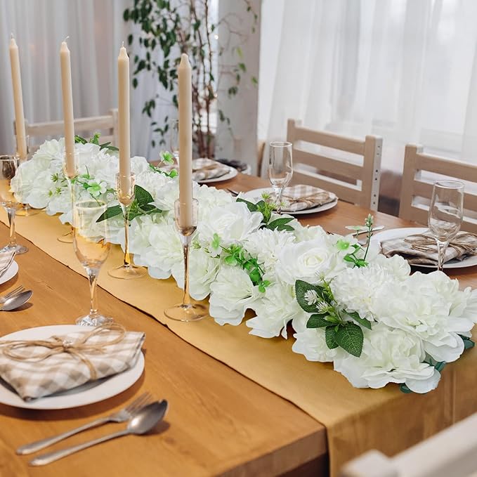 Wedding Arch Artificial Flower Panels - 6Pack White Faux Floral Swags Rose Silk Fake Peony Realistic Corner 3D Flower Row Arrangement Combo for Wedding Reception Ceremony 20.9 * 9.4 * 3inch