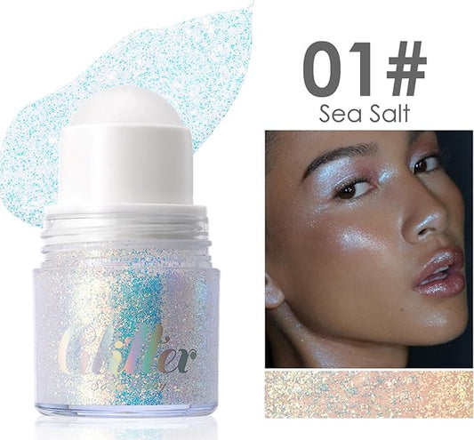 Erinde Holographic Body Glitter Gel, Roll-On Face Hair Glitter for Mermaid Makeup Festival Party Rave Accessories, Chunky Sequins Chameleon Shimmer Christmas Makeup for Women Girls, 01 Sparkling Blue