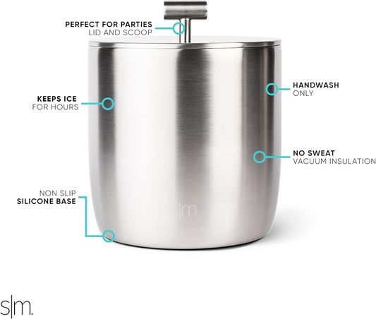 Simple Modern Vacuum Insulated Ice Bucket with Lid and Scoop | For Cocktail, Champagne, Wine, Beer, & Hosting | Stainless Steel 100oz Capacity for Large Parties | Rocks Collection | Simple Stainless
