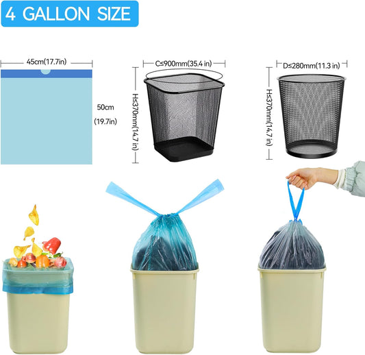 Small Drawstring Trash Bag 4 Gallon Random Colored Bathroom Garbage Bag 75 Count Trash Can Liner for Bathroom, Office, Bedroom, Kitchen