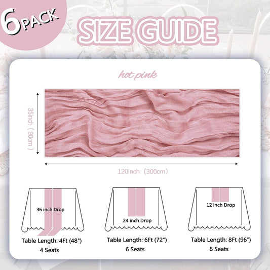 6 Pack Dusty Pink Cheesecloth Table Runner 10ft Boho Gauze Fabric Cheese Cloth Table Runner 35 x 120 Inch Rustic Sheer for Romantic Wedding Decor Baby Shower Party Table Centerpiece Decoration