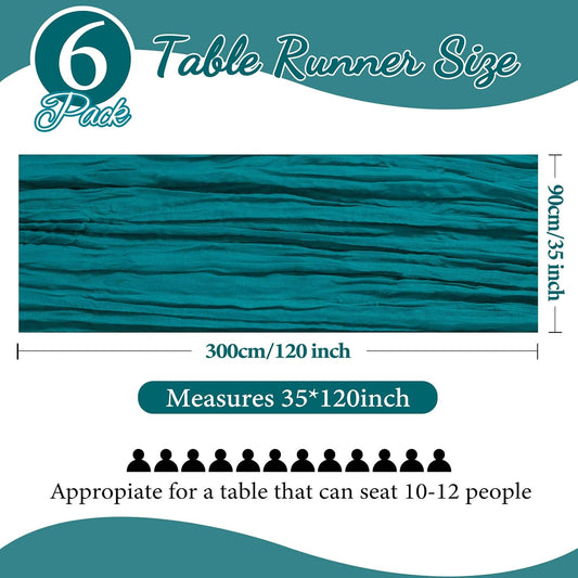 6 Pack 10FT Teal Cheesecloth Table Runner 35x120 Inch Gauze Rustic Boho Table Runner Cheese Cloth for Wedding Decor Birthday Party Bridal Baby Shower Table Centerpiece Decoration