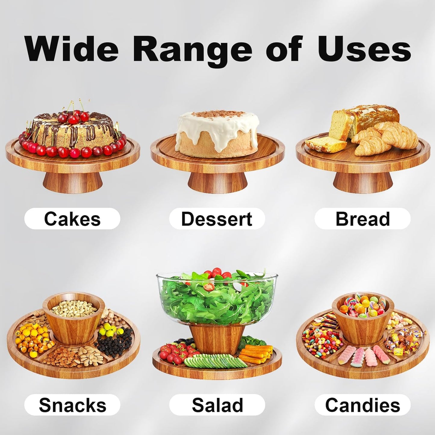 Acacia Wood Cake Stand with Lid - 12in Round Cake Holder, 2-in-1 Dessert Table Display Set & Charcuterie Board for Cheese, Chips & Dips, Nachos, Fruit Platter, Large Acrylic Cake Dome Cover