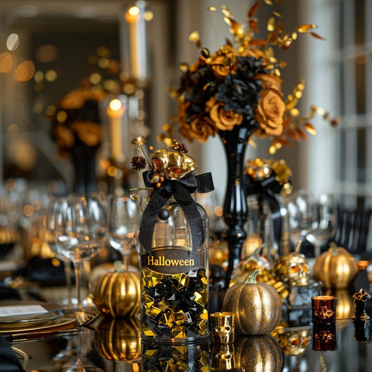 HappyFiller Party Decor Fall Christmas Decoration Fake Ice Rocks Acrylic Nuggets Gems Stones for Wedding Centerpieces Vase Fillers,Graduation Table Scatters,Home Accents,Gold Black,14 OZ