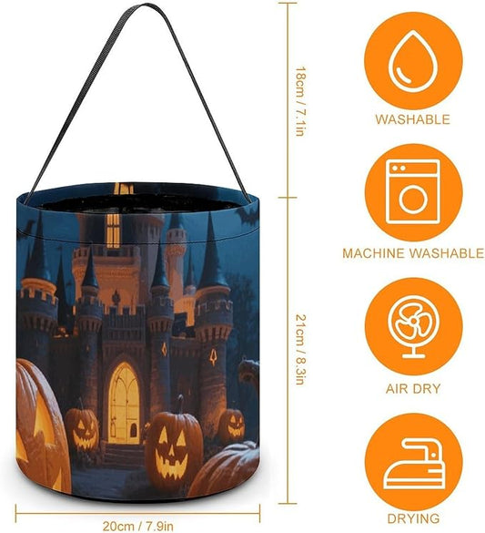 Halloween Candy Bucket - Halloween Night Moon Pumpkins Castle Trick Or Treat Candy Bag, Gift Bag for Party Favor Supplies