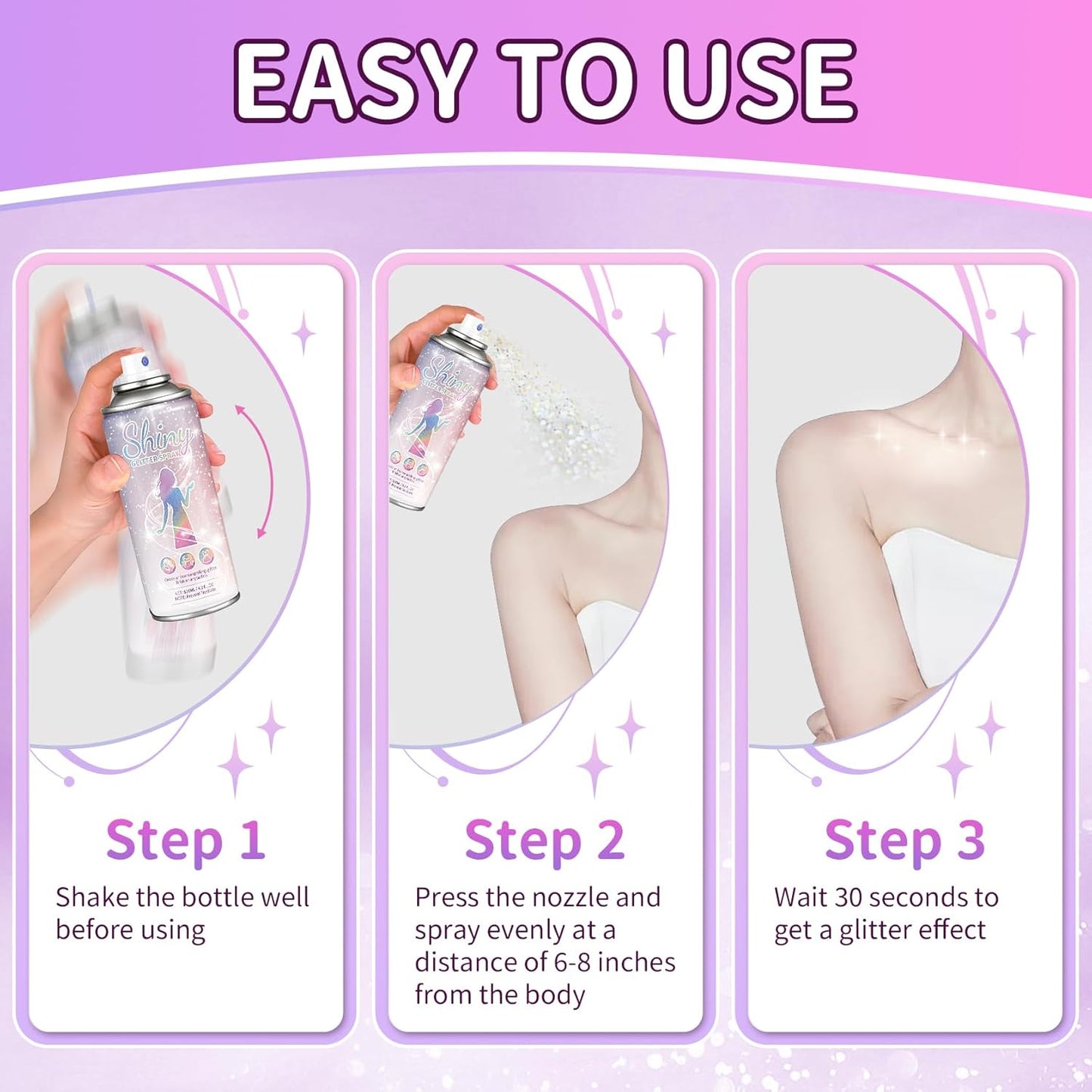 Body Glitter Spray Hair Glitter for Kids Quick-Drying Long Lasting Shimmer Body Spray for Festival Rave Stage Prom, 4.22 Fl Oz, Silver
