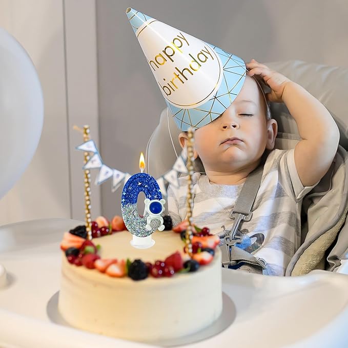 HXOUSE Astronaut 0 Birthday Candle - Space Universe Sparkler 0 Candle for Birthday Cake Boy, Topper for Party Decorations Anniversary Celebrations (Number 0)