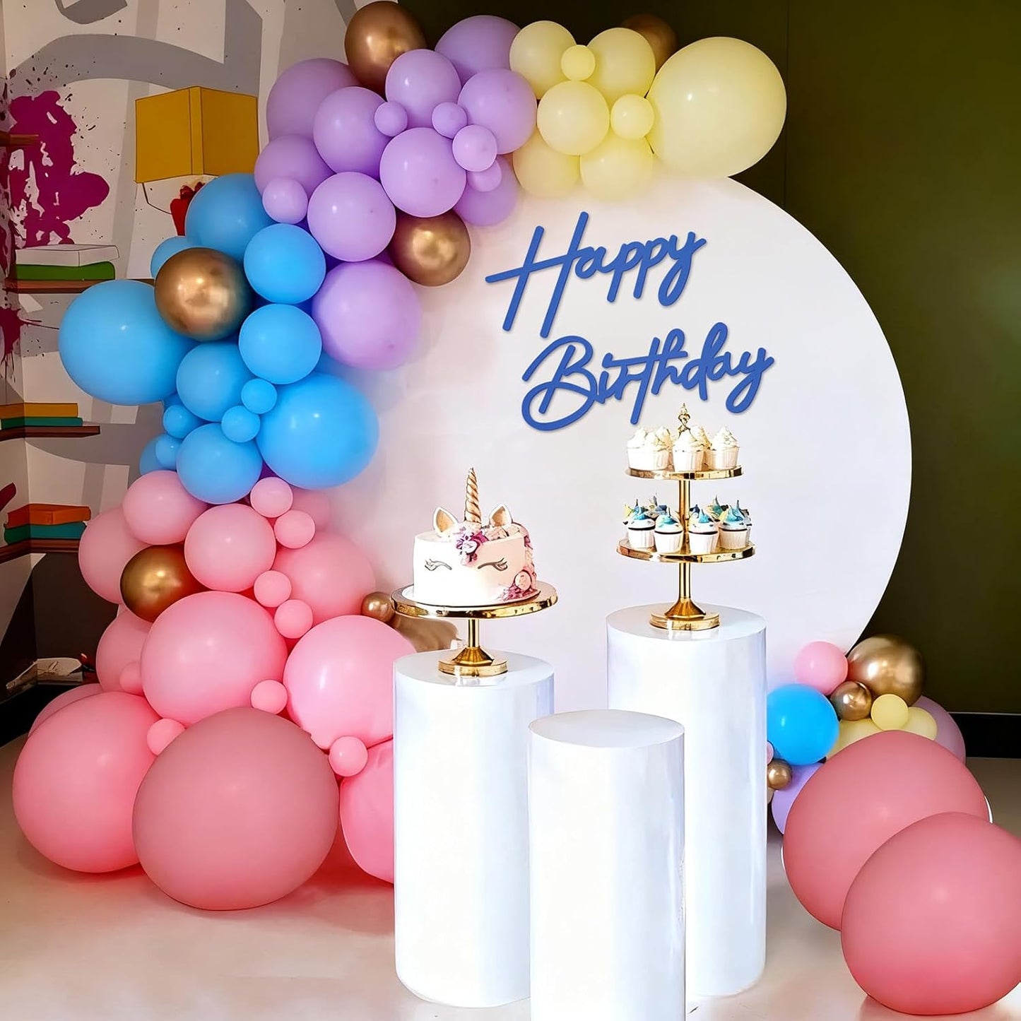 Happy Birthday Sign for Arch Backdrop - Felt Happy Birthday Letters Banner & Sign for Girls, Boys & Adults' Birthday Party Balloon Arch Decorations (Blue)