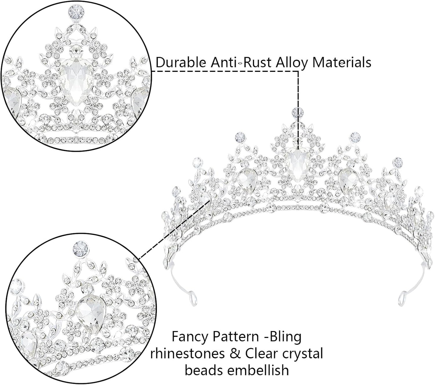 Crystal Tiaras & Crowns for Women, Bride Royal Queen Headband Princess Headpieces for Birthday Cake Crown & Prom Pageant Party