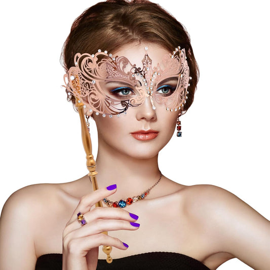 Coddsmz Masquerade Mask with Stick Venetian Mask Mardi Gras Decorations for Womens Halloween Costume Mask