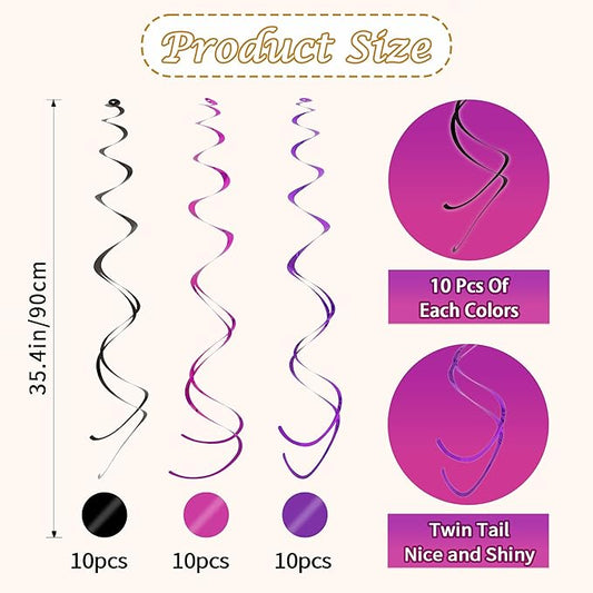 BEISHIDA Black Purple Pink Halloween Hanging Swirls Party Decorations Plastic Streamer for Ceiling, Halloween Party, Birthday Bachelorette Baby Shower Party Supplies, Pack of 30