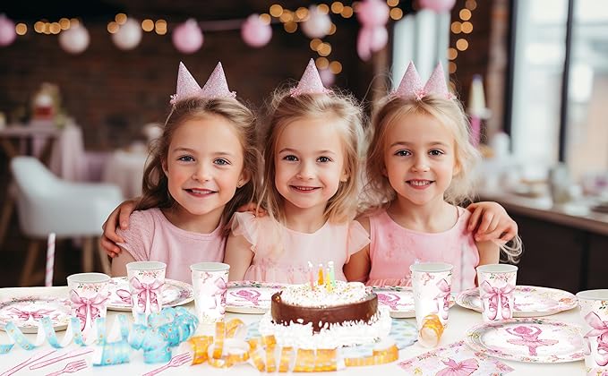 Ballerina Party Supplies Set Ballet Theme Tableware Kit with Plates and Napkins for 1st 2nd Birthday Decorations Serve 24 Guests