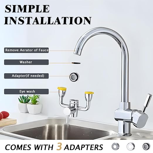 TIDYENDURE Eye Wash Station Yellow, Faucet Mounted Eyewash Station with Cover, Emergency Eye Wash Station Sink Attachment, Eye Wash Kit, Eye Wash Unit for Lab, Factory, Industry Site, Workshop, Office