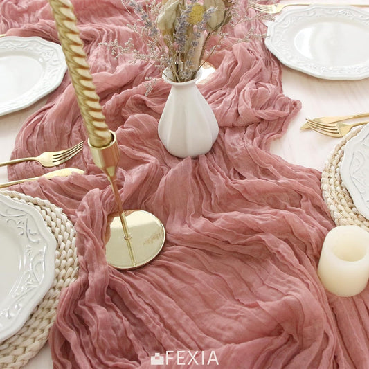 FEXIA 10 Pack Rose Pink Table Runner 35x120 Inches for Baby Shower Decoration Spring Easter Table Runner for Wedding Party First Communion Centerpiece Engagement Bridal Shower Boho Decoration