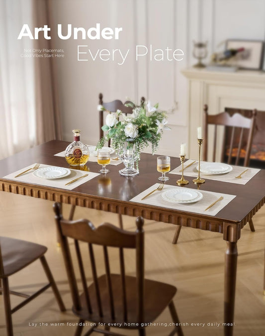 Leetaltree Beige White Placemats Set of 20 - Heat Resistant Non-Slip Place mats for Dining Table, Washable Durable PVC Vinyl Woven Table Mats(Beige White, 20)