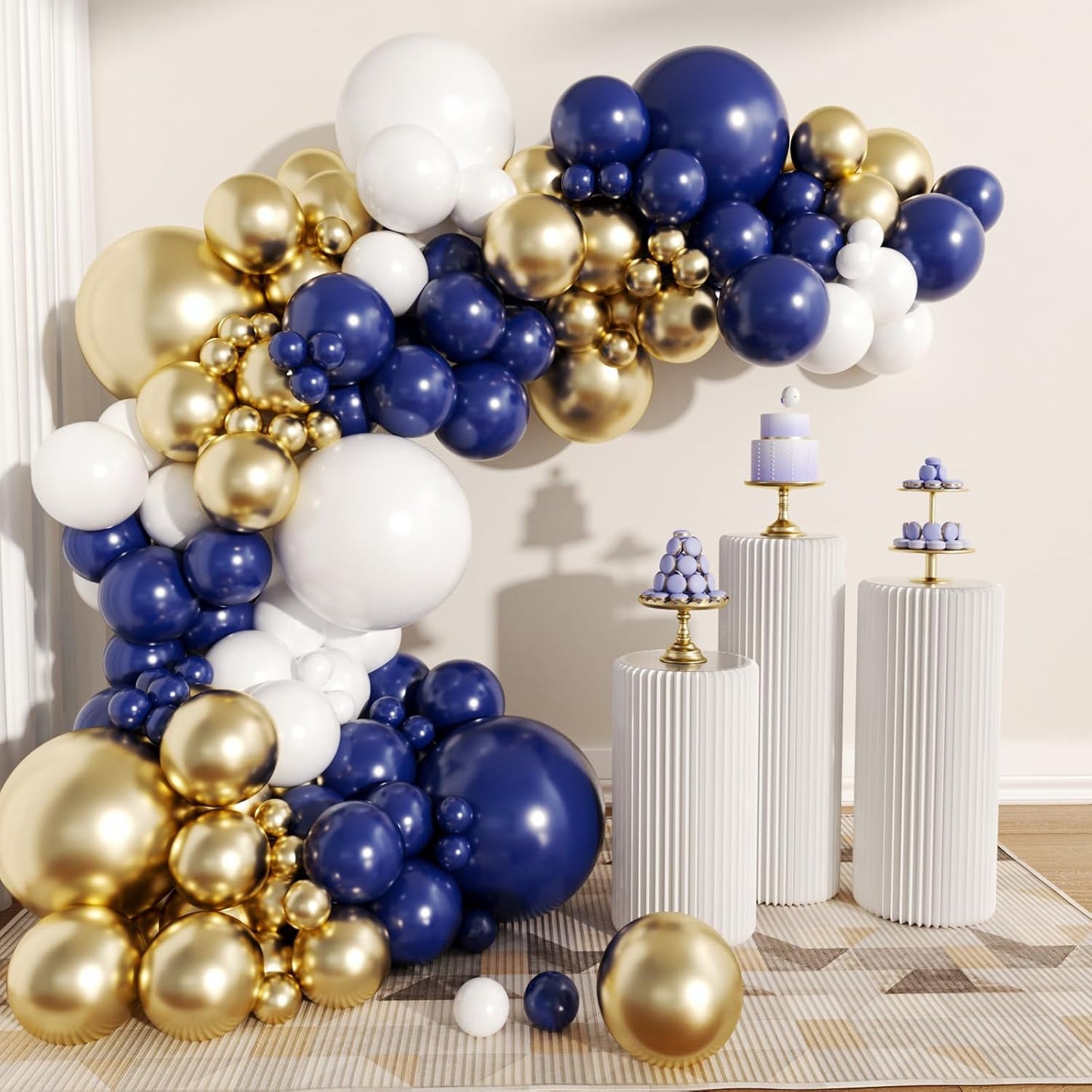 62Pcs12Inch Black White Metallic Gold Balloons Arch Kit, Matte Black White Gold Confetti Party Balloons with Ribbons for Birthday, Wedding, Baby Shower, Graduation, Eucalyptus Party Decorations