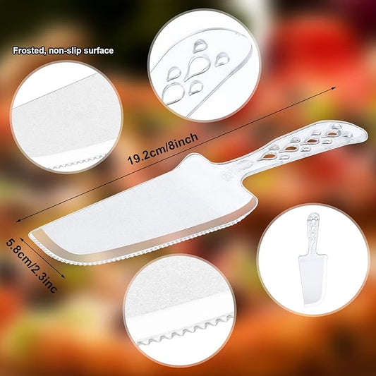 50 PCS Disposable Cake Cutter and Server - Clear Plastic, 8x2.3 In, for Pie, Tart, Pizza, Pastry, Baking