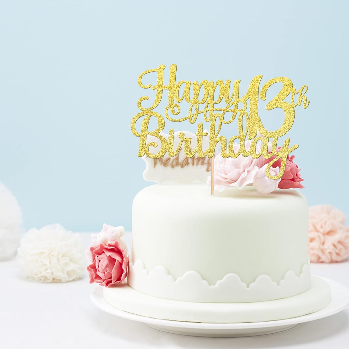 1 PCS Happy 13th Birthday Cake Topper Gold Glitter Cheers to 13 Years Birthday Cake Pick Official Teenager 13 Fabulous Cake Decoration for Happy 13th Birthday Theme Party Decorations Supplies