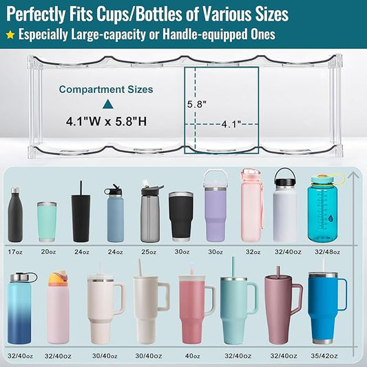 Design for Stanley 40 OZ & Large Bottles & Tumblers with Handle - Acrylic Water Bottle Organizer - Stackable Clear Wine Rack, Cup Holder for Home Kitchen Pantry Shelf Countertop Cabinet, 2 Tier Hold 8