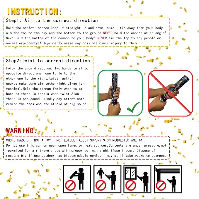 12" Black Gold Confetti Cannons Party Poppers for Birthday Graduation Wedding Retirement New Year Celebrations - Easy to Use, Paper and Foil Confetti - Pack of 6