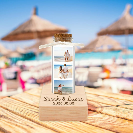 Personalized Honeymoon Sand Jar,Custom Anniversary Photo Presents, Vacation Keepsake Jar,Wedding Presents,Honeymoon Present, Bride to be Gift,Valentine’s Day Gifts for Boyfriend Girlfriend (Style 2)