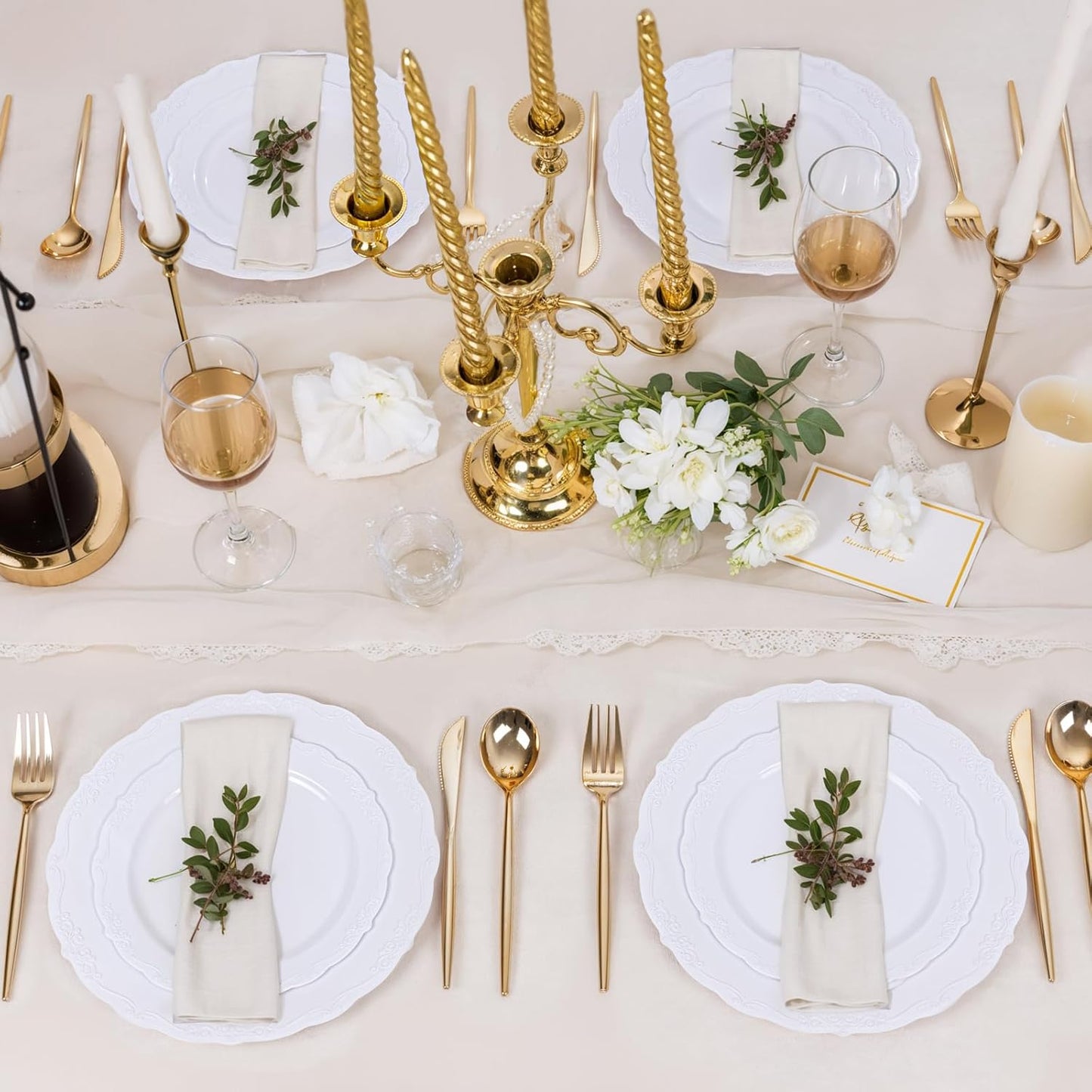 U-QE 100 Pieces White Plastic Plates - White Disposable Plates - Premium Hard Plastic Disposable Plates for Wedding and Party Use Including 50 Dinner Plates 10 '' & 50 Dessert Plates 7.5 ''