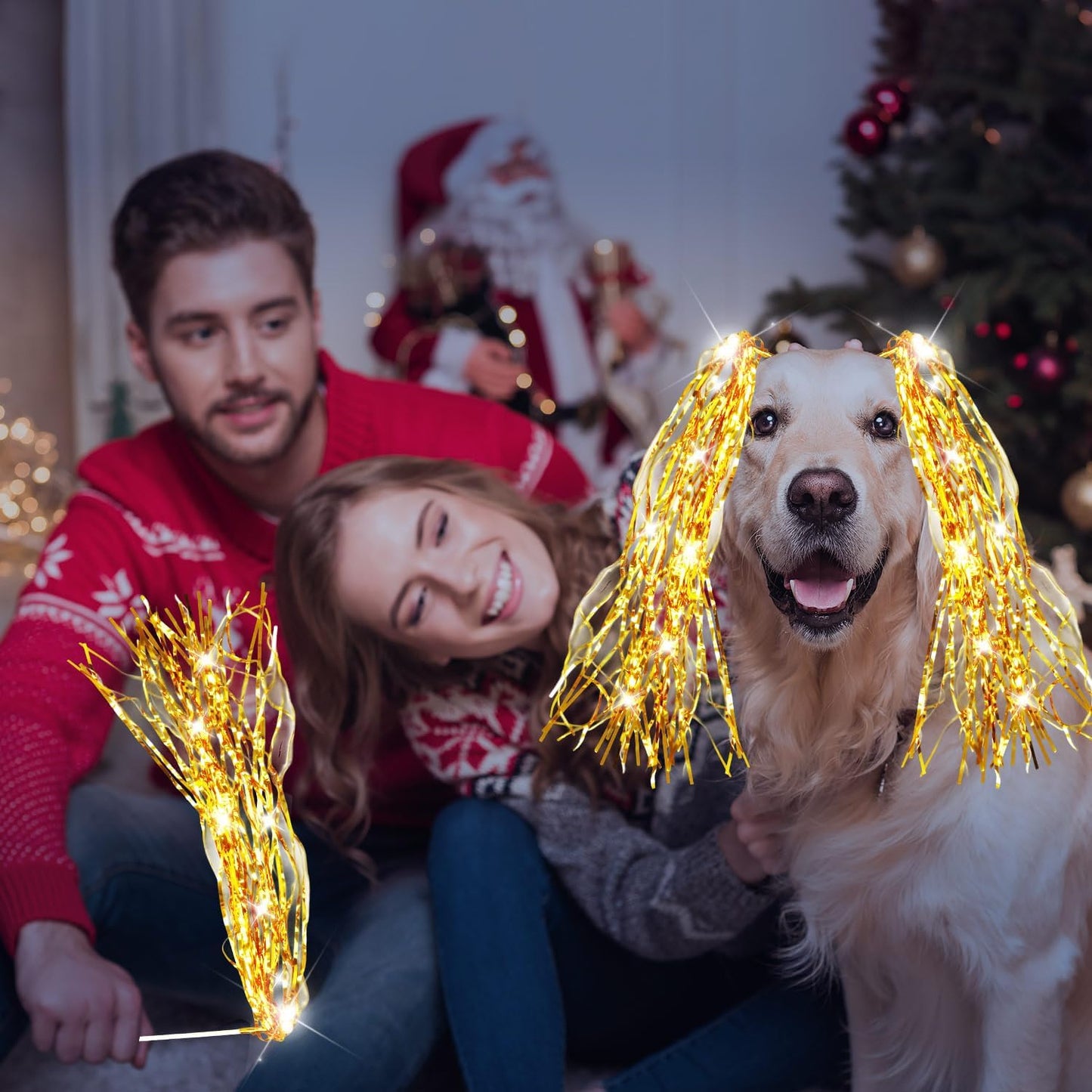 30PCS LED Tinsel Wands,Gold Lighted Wedding Wands Streamers,Light Up Sticks Sparklers for Wedding Send Off and Exits,Birthday Party Favors,Baby Shower,July 4th