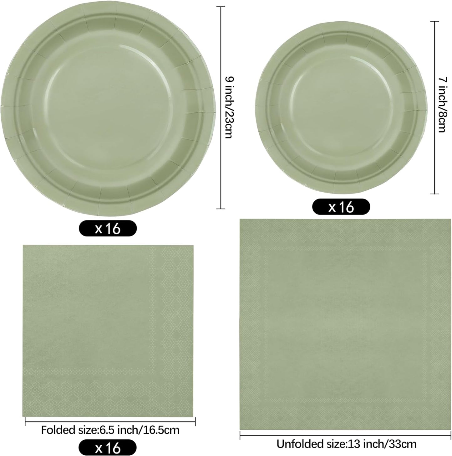 Ruisita 48 Pieces Sage Green Party Supplies Solid Sage Green Tableware Including 7 Inch and 9 Inch Paper Dinner Plates 2 Ply Napkins for Wedding, Birthday Party, Picnic, Barbecue (Serves 16)