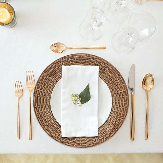 MAONAME Faux Rattan Charger Plates Set of 6, Table Chargers for Dinner Plates, 13" Round Brown Plate Chargers, Plastic Charger for Table Setting, Wedding Decor
