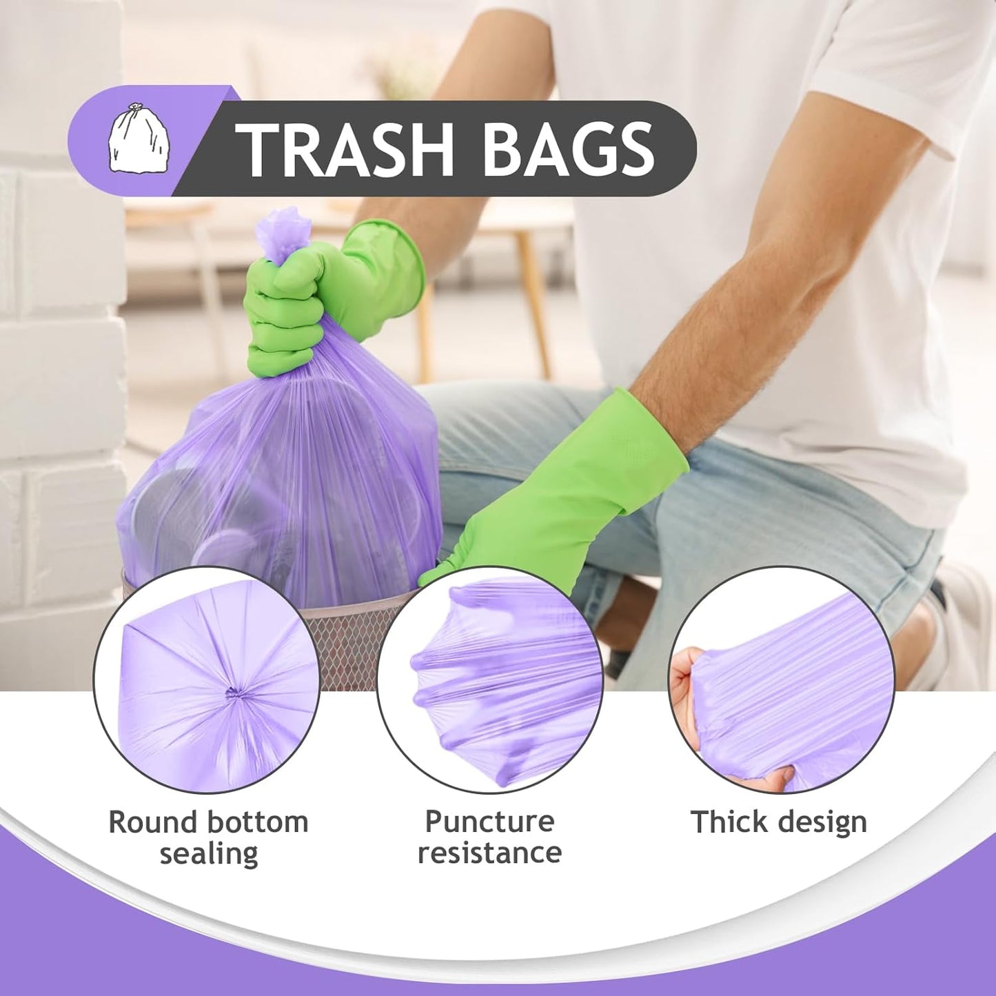8 Gallon 330 Counts Strong Trash Bags Garbage Bags by Teivio, Bathroom Trash Can Bin Liners, Plastic Bags for home office kitchen,Multicolor