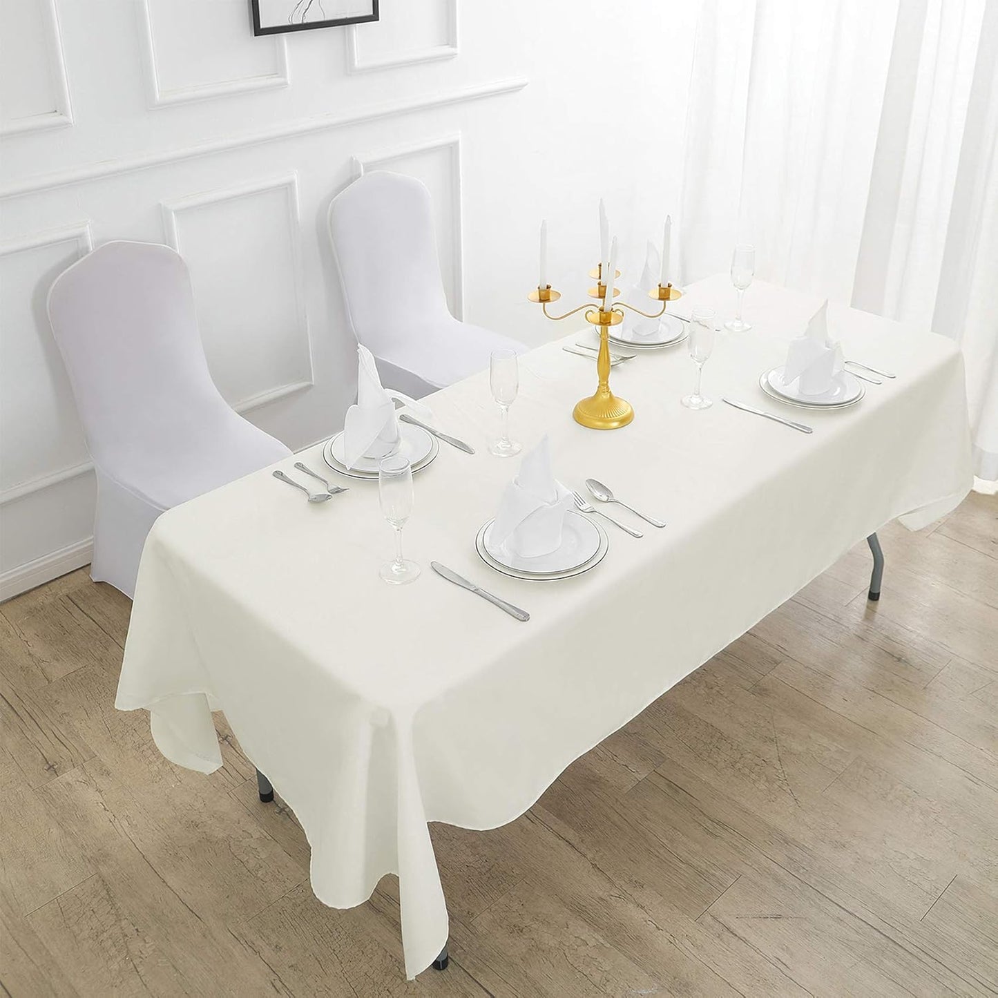 Cupuamon Rectangle Tablecloth 90x156 inch Washable Polyester Fabric Table Cloth for Wedding Party Dining Banquet Decoration(90x156, Ivory)