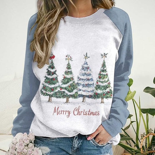 LOAIHA Christmas Sweatshirts for Women Christmas Tree Graphic Shirt Xmas Long Sleeve Merry Christmas Pullover Blouse