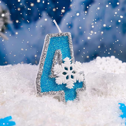 4th Blue Snowflake Birthday Candles Frozen Themed Number 4 Candles for Cake Topper Cupcake Decorations Party Decor Anniversary Celebrations Supplies